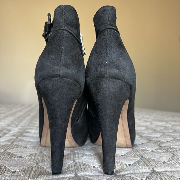Sam Edelman Black Kit Suede Heeled  Ankle Booties Women 8 M Double Side Buckle - Picture 10 of 16